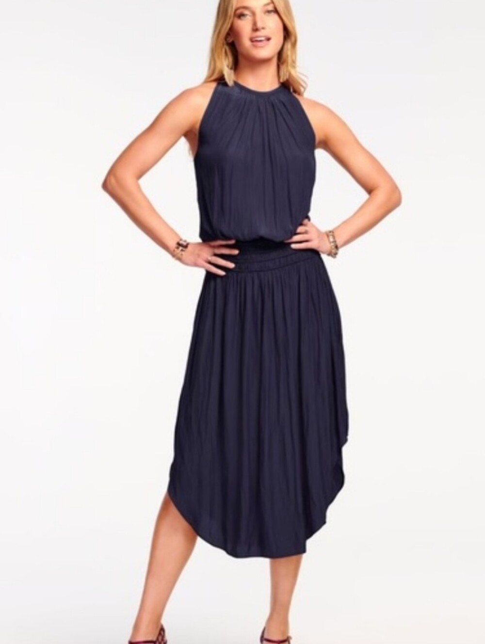 Ramy Brook Audrey Smocked Midi Dress Xs